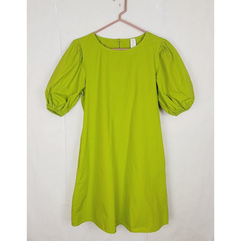 Amadi green puff sleeve cotton poplin dress Size Small Boho Cottagecore Feminine